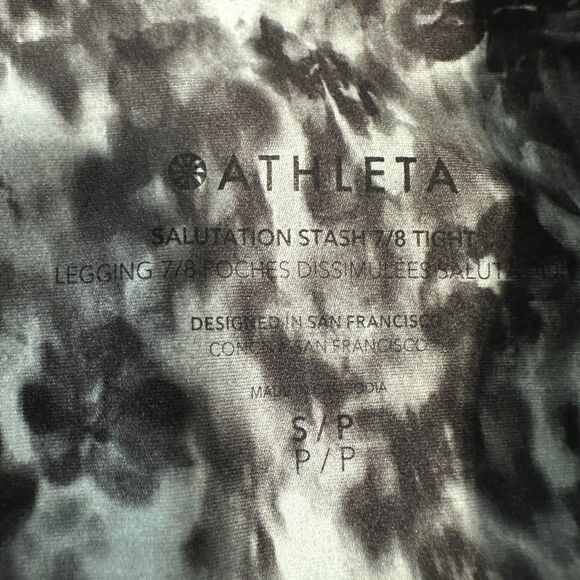 Athleta Salutation Stash Pocket 7/8 Tights Small Black White High Rise - Picture 4 of 4